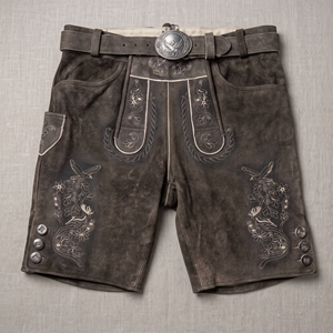Auténticos pantalones cortos bávaros de cuero para hombre, pantalones cortos de gamuza tradicionales alemanes para festivales de cerveza, finamente bordados a mano, estilo Trachten - Product Image 6