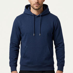 Sudadera con Capucha Azul Marino para Hombre, 100% Algodón, Corte Regular, Color Sólido, Ropa Casual de Otoño - Product Image 3