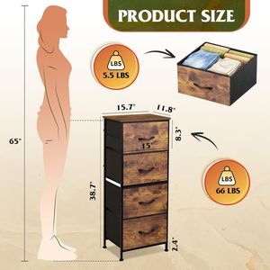 Commode à 4 tiroirs avec structure en acier robuste, tour de rangement en bois et tissu pour chambre, couloir, entrée, placards et systèmes de rangement - Product Image 3