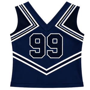 Haut d'uniforme de cheerleading bleu foncé sans manches, col en V, pour femmes et filles, idéal pour les équipes de danse et les compétitions - Product Image 2