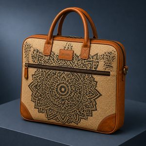 Sac à dos pour ordinateur portable en jute écologique et durable, imprimé mandala, fermeture éclair, grande capacité, doublure en toile, style bohème pour le bureau et l'université - Product Image 5