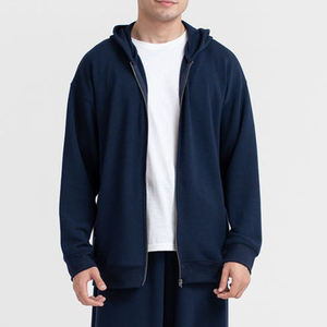 Sweat-shirt à capuche pour homme, bleu marine, coupe classique, couleur unie, pull décontracté, matière tricotée, anti-rétrécissement, 380g, vêtement d'automne - Product Image 2