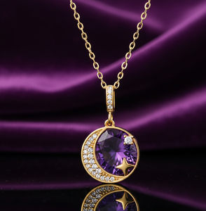 Collar de Amatista Azul y Circonitas Cúbicas de 10 mm, Plata de Ley 925, Chapado en Oro de 18 Quilates, Joyería, 16 Pulgadas, 10 g, Collar con Colgante Redondo, Regalo para Ella - Product Image 1