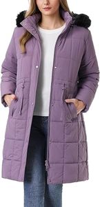 Abrigo Largo Acolchado de Invierno para Mujer con Capucha con Ribete de Piel, Cierre de Botones, Manga Larga, Color Morado Sólido, Prenda Exterior Cálida - Product Image 2