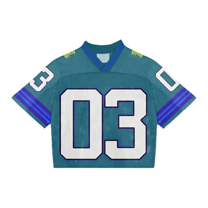 เสื้อฟุตบอลอเมริกันแบบสตรีทแวร์เสื้อฟุตบอลสำหรับผู้ชายเสื้อครอปแบบตาข่ายทรงหลวมผู้ผลิตตามสั่ง - Product Image 1