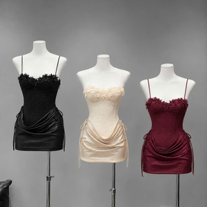 Robes mini sexy plissées en dentelle pour femmes, taille naturelle, coupe ajustée, sans bretelles, en mousseline, décontractées, lavables, prix d'usine, personnalisables - Product Image 2
