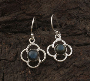 Boucles d'oreilles pendantes en argent sterling faites à la main plaquées or rose vintage avec pierre précieuse labradorite naturelle pour mariage anniversaire - Product Image 3