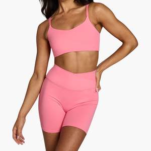 Conjunto de Yoga Antibacteriano Sin Costuras para Mujer, Venta al Por Mayor, Personalizado, de Secado Rápido, con Sujetador Deportivo, Pantalones Cortos de Cintura Alta y Almohadillas para el Pecho, para Entrenamiento y Fitness - Product Image 1