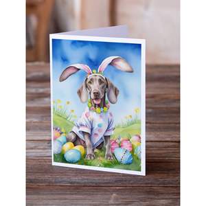 Whimsical A7 Tamaño 5x7 Weimaraner Easter Egg Hunt Tarjetas de notas en blanco Paquete de 8 con sobres - Product Image 2