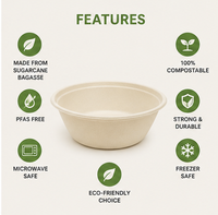 Bol en bagasse de canne à sucre écologique de 12 oz avec couvercle, jetable, compostable, compatible micro-ondes, pour soupes, salades et autres plats à servir lors de fêtes