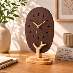 Reloj de Escritorio de Madera de 25 cm, Color Nogal Oscuro, Movimiento de Cuarzo Silencioso, Elegante Reloj de Escritorio de Madera, Decoración Moderna para el Hogar y la Oficina - Product Image 4