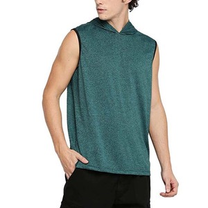 Mens Sleeveless Hoodie <b>Green</b> Regular Fit Solid Athletic Hooded Tank <b>Top</b> Sporty Gym <b>Vest</b> - Product Image 5