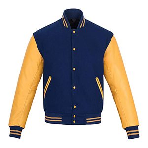 Trendy Varsity <b>Jacket</b> PU <b>Leather</b> Sleeves Bold Contrast Color Slim Fit Tailored Cut Custom Sizes Ideal For Weekend Activities - Product Image 1