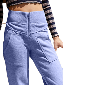 Leggings grises de punto de cintura alta con cremallera y bolsillos, pantalones elásticos casuales de longitud completa - Product Image 6