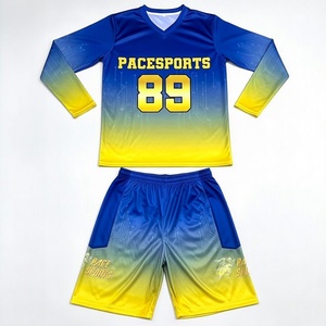 Tenue de football personnalisée à manches longues, motif géométrique, bleu et jaune, pour équipe sportive - Product Image 6