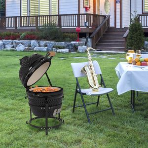 Griglia a Carbone in Ceramica di Lusso Rotonda da 13 Pollici con Altezza Regolabile, BBQ Portatile per Giardini e Bar - Product Image 2