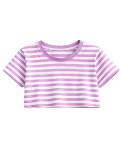 Ensemble crop top et short rayé blanc lavande personnalisé pour femme – Tenue décontractée d'été deux pièces avec taille élastique – Vêtements de détente et streetwear - Product Image 2