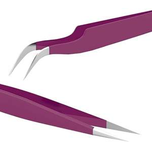 Pinces à cils en acier à haute teneur en carbone pour extensions de cils, pointe droite et courbée calibrées à la main - Product Image 1