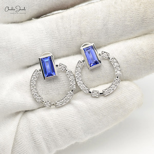 Ready To Ship Natural Tanzanite Gemstone Round Shape Stud Screw <b>Back</b> <b>Earrings</b> 14K White Gold 0.71CTW Diamond <b>Earrings</b> Wholesale - Product Image 3