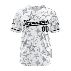 Camiseta de Béisbol Personalizada con Patrón de Estrellas Blancas Sublimadas, Unisex, para Adultos, Manga Corta, Transpirable, de Poliéster, con Nombre del Equipo 00 y Logotipo Frontal - Product Image 1