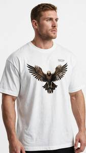 ONETEN APPAREL เสื้อยืดคอกลมแขนสั้นสีขาวสำหรับผู้ชายพิมพ์ลายอีเกิล - Product Image 1
