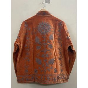 Hand Embroidered <b>Velvet</b> Cotton <b>Jacket</b> <b>Women</b> Full Sleeve Mandarin Collar Winter Bohemian Heart Pattern Coat - Product Image 2