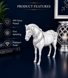 Idole de cheval debout en argent plaqué 999, artisanat de Jaipur Metals |   9,5 X 3 X 8 cm |   92g |   Décoration et cadeaux pour la maison pour les anniversaires - Product Image 2