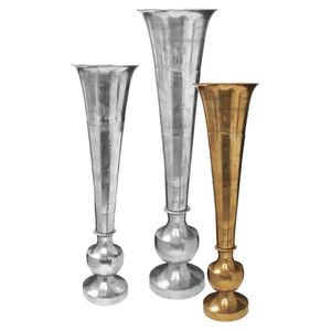 Ensemble de vases à fleurs élégants en métal martelé argenté, vases hauts de luxe en forme de trompette cannelée pour centre de table de mariage, décoration intérieure, vases de table - Product Image 2
