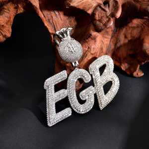 EGB SM5 OG PC GRAY Letras con Dijes, Moissanita de Corte Brillante Redondo, Plata 925, Chapado en Oro de 18K, Joyería Hiphop Unisex para Fiesta - Product Image 3
