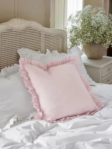 Luxury 100% Pure Linen Cushion Cover with Ruffle Edge <b>Soft</b> Breathable Solid Color <b>Pillow</b> Cases - Product Image 2