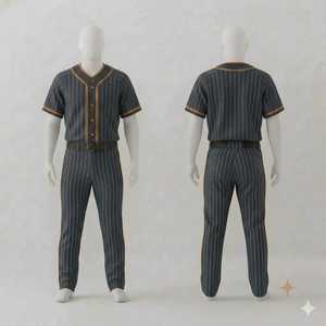 Custom Men's <b>Baseball</b> Uniform Dark Grey Pinstripe Jersey Brown Trim Dark Grey Pinstripe Pants Dark Belt Team Sports Apparel Set - Product Image 1