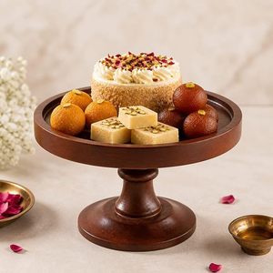 Handmade Eco-Friendly Wooden Round <b>Cake</b> <b>Stand</b> Display Pedestal Natural Brown Color Dessert Server for Weddings Parties Home Use - Product Image 6