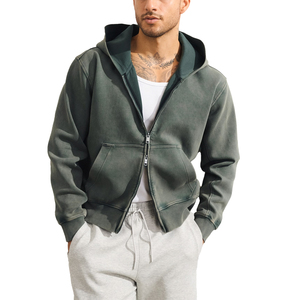 Custom Vintage Wash Double Zip Hoodie for Men – Premium Heavyweight Oversized Full Zip Fleece Sweatshirt - Product Image 1