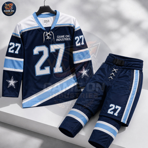 Uniformes de Hockey sobre Hielo Azul Marino Personalizados con Número, Ropa Deportiva Transpirable de Alto Rendimiento para Equipos, Diseño OEM/ODM - Product Image 4