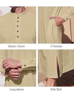 Túnica Musulmana Étnica Transpirable Personalizable al por Mayor para Hombre, de Algodón, con Mangas Largas, Cuello Alto y Largo hasta el Tobillo, para Hajj, Eid y Ramadán - Product Image 5