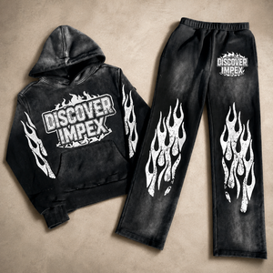 Conjunto Deportivo Vintage de Invierno, Corte Holgado, 360g, 100% Algodón, Felpa Francesa, Sudadera con Capucha y Pantalones Deportivos para Hombre, Personalizado - Product Image 1