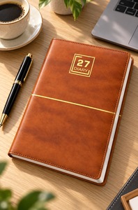 Agenda Premium de PU con Cubierta Color Bronce, Detalles Dorados, Tacto Suave, Costuras Verdes, con Fecha, Regalo Ejecutivo Corporativo - Product Image 2