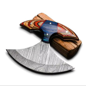 Couteau de cuisine OEM ODM Ulu ultra-affûté, lame en damas en forme de croissant, manche en bois Pakka, style Alaskan en laiton, vente en gros - Product Image 1