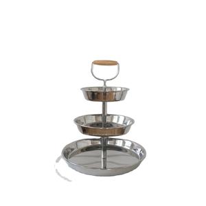 Bandeja de Servicio de Hierro Galvanizado de 3 Niveles con Asa de Madera, Plato Redondo con Acabado de Acero para Fiestas y Eventos en Oferta - Product Image 1