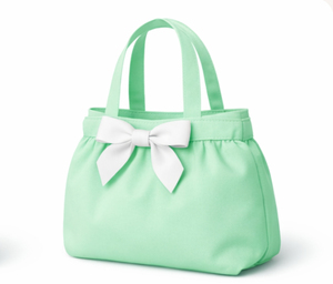 Custom logo Mint Green Mini <b>Canvas</b> <b>Tote</b> Bag with White Bow Handled style Storage Bag for Baby Shopping Medium Size Daily Use - Product Image 3