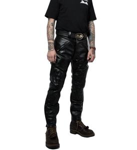 Pantaloni da <span class=keywords><strong>uomo</strong></span> in vera pelle di vacchetta, a vita media, con pannelli trapuntati. - Product Image 2