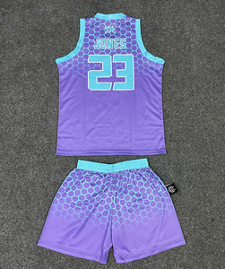 Ensemble d'uniformes de basketball personnalisés professionnels, légers, avec maillot et short imprimés par transfert thermique, motif cyan 23, unisexe adulte - Product Image 2