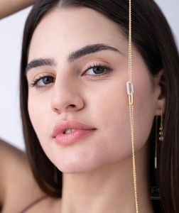 Pendentif diamant double lien moderne en or 14 carats, collier minimaliste, bijoux fins - Product Image 5