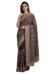 Saris de mariée en Georgette avec broderie lourde en fil de Zari et pierres, vêtements indiens et pakistanais tendance pour grossistes - Product Image 2