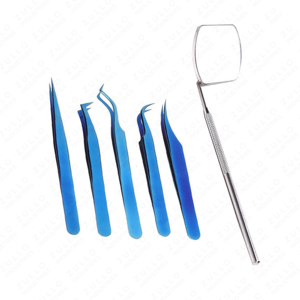 ชุดแหนบต่อขนตาสแตนเลสสีน้ำเงินเข้ม ปลายแหลมแม่นยำ พร้อมกระจกเงา ขายส่ง - Product Image 3