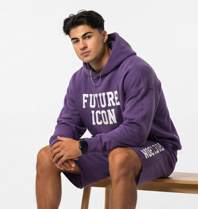 Ensemble de survêtement décontracté pour homme en coton 100% avec short ample et sweat à capuche à manches longues, imprimé logo oversize - Product Image 4