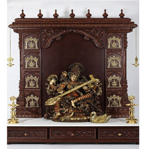 Ashta Lakshmi Design Wooden <b>Mandir</b> for Home Handmade Saraswati Wooden <b>Mandir</b> for Pooja Room Brown Polished Sagwan WoodMandir USA - Product Image 1