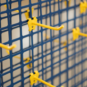 High-End Mobile <b>Accessory</b> Display Fixture | <b>Floor</b> Standing Peg Hook Grid Rack with Logo Header - Product Image 4