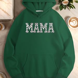 เสื้อฮู้ดผู้หญิงลายตารางหมากรุก MAMA ผ้าถักพิมพ์ลาย 100% โพลีเอสเตอร์ - Product Image 3