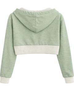 Sudadera con capucha corta personalizada para mujer, color verde salvia y algodón, con bloques de color, estilo casual, ropa de calle, chaqueta para mujer - Product Image 2